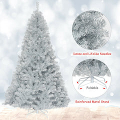 7.5 Ft Hinged Unlit Artificial Silver Tinsel Christmas Tree