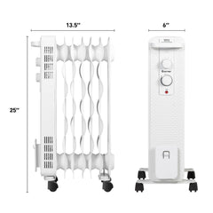 1500 W Oil-Filled Heater Portable Radiator Space Heater with Adjustable Thermostat