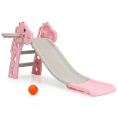3-in-1 Kids Slide Baby Play Climber Slide Set with Basketball Hoop