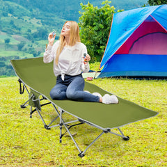 Folding Camping Cot with Side Storage Pocket Detachable Headrest