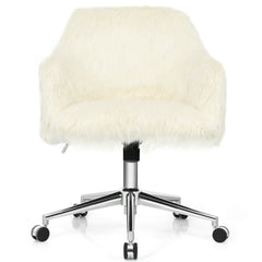 Modern Fluffy Faux Fur Vanity Office Chair for Teens Girls-Beige