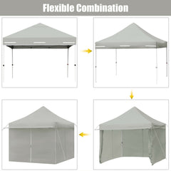 10 x 10 Feet Pop up Gazebo with 4 Height and Adjust Folding Awning-Gray