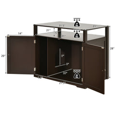 Wooden Cat Litter Box Enclosure Hidden Cat Washroom with Storage Layer-Brown