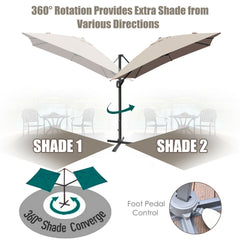 10 x 13 Feet Rectangular Cantilever Umbrella with 360° Rotation Function-Brown