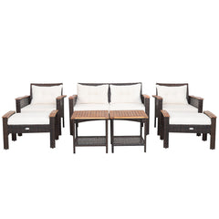 7 Pieces Patio Rattan Cushioned Conversation Furniture Set