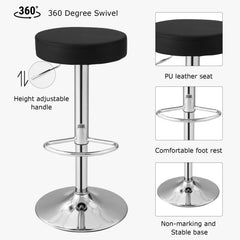Set of 2 Adjustable Swivel Round Bar Stool Pub Chairs-Black