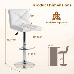 PU Leather Upholstered Bar Stools Set of 2 with Back and Adjustable Height-White