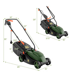10 AMP 13 Inch Electric Corded Lawn Mower with Collection Box-Black & Green