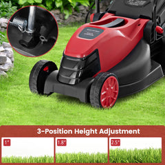 10 AMP 13 Inch Electric Corded Lawn Mower with Collection Box-Red