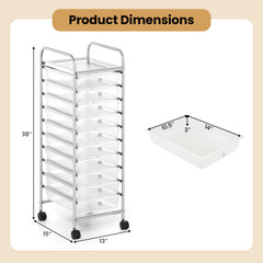 10-Drawer Rolling Storage Cart with Metal Frame and Lockable Universal Wheels