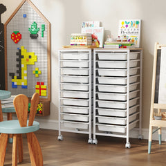 10-Drawer Rolling Storage Cart Mobile Utility Organizer with Wooden Tabletop and Lockable Wheels
