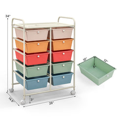 10-Drawer Rolling Storage Cart-Multicolor