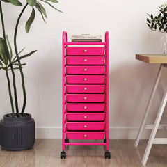 10 Drawer Rolling Storage Cart Organizer with 4 Universal Casters-Pink
