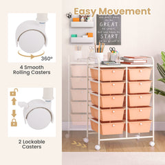 10-Drawer Rolling Storage Cart-Peach