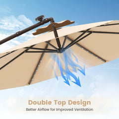 10 Feet Cantilever Umbrella with 32 LED Lights and Solar Panel Batteries-Beige