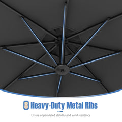 10 Feet Offset Hanging Umbrella with Base Patio Cantilever Umbrella with Tilt-Gray