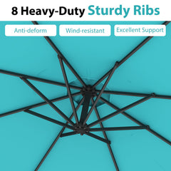 10 Feet Offset Umbrella with 8 Ribs Cantilever and Cross Base-Turquoise