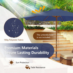 10 Feet Patio Umbrella with 8 Wooden Ribs and 3 Adjustable Heights-Navy