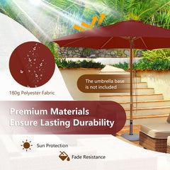 10 Feet Patio Umbrella with 8 Wooden Ribs and 3 Adjustable Heights-Wine