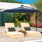 10 Feet Solar LED Offset Umbrella with 40 Lights and Cross Base for Patio-Blue