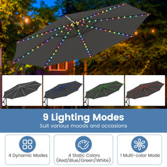 10 Feet Solar Offset Hanging Umbrella with Base and LED Lights-Gray