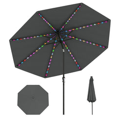 10 Feet Solar Patio Umbrella with 96 Multi-Colored Flowing LED Lights and Tilt Adjustment
