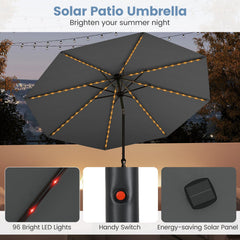 10 Feet Solar Patio Umbrella with 96 Multi-Colored Flowing LED Lights and Tilt Adjustment