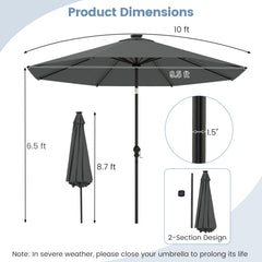 10 Feet Solar Patio Umbrella with 96 Multi-Colored Flowing LED Lights and Tilt Adjustment