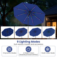 10 Feet Solar Patio Umbrella with 96 Multi-Colored Flowing LED Lights and Tilt Adjustment