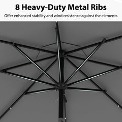 10 Feet Solar Patio Umbrella with 24 LED Lights-Gray