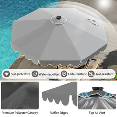 10 Feet Solar Patio Umbrella with 24 LED Lights-Gray