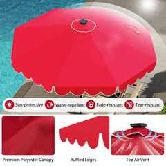 10 Feet Solar Patio Umbrella with 24 LED Lights-Red