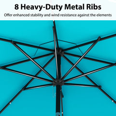 10 Feet Solar Patio Umbrella with 24 LED Lights-Turquoise