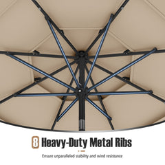 10 Feet Solar Patio Umbrella with 32 LED Lights 3-Tier Vented Top-Beige