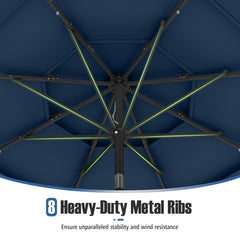 10 Feet Solar Patio Umbrella with 32 LED Lights 3-Tier Vented Top-Navy