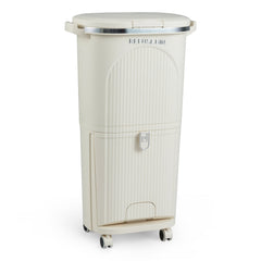 10 Gallon Kitchen Trash Can Double-Layer with Lid and 2 Removable Buckets-Beige