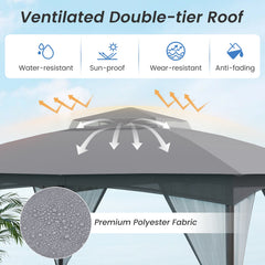10 X 12 FT Patio Gazebo with Netting Walls with 4 Sandbags-Gray