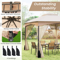 10 X 12 FT Patio Gazebo with Netting Walls with 4 Sandbags-Khaki