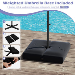 10 Feet Solar Offset Hanging Umbrella with Base and 32 LED Lights-Gray
