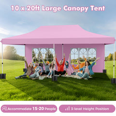 10 x 20 Feet Pop up Canopy with 6 Sidewalls Windows and Carrying Bag-Pink