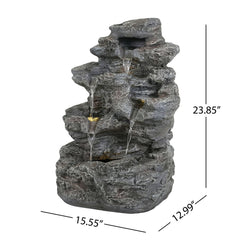 Tall Slim Faux-Stone Fountain with LED Lights, 5-Tiered Cascading Water Feature