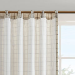 Plaid Rod Pocket and Back Tab Curtain Panel with Fleece Lining Natural 50x95