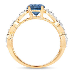 1.27 Carat Genuine Blue Sapphire and White Diamond 14K Yellow Gold Ring