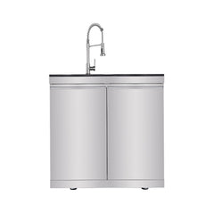Castelle Flame Imperial 110-Inch 4-Burner 72K BTU Deluxe Stainless Steel Outdoor Kitchen Grill Island With Wine Cooler, Rotisserie, Cabinets, And Granite Countertops (SAK94721)