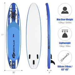 11 Feet Inflatable Adjustable Paddle Board with Carry Bag