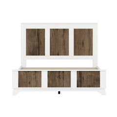 4-Pieces Bedroom Sets, Queen Size Farmhouse Platform Bed with Storage