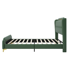 Queen Size Leather Bed Frame with Wingback Headboard & Footboard
