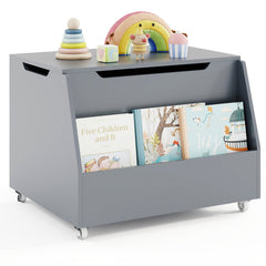 Wooden Mobile Toy Storage Organizer with Bookshelf and Lockable Wheels