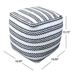 Lani Handcrafted Fabric Pouf - Durable Cotton Square in Natural / Black