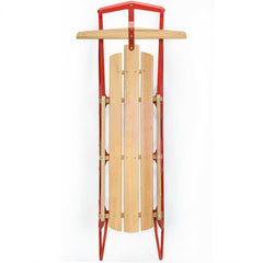 54 Inch Wood Snow Sled with Metal Runners and Steering Bar